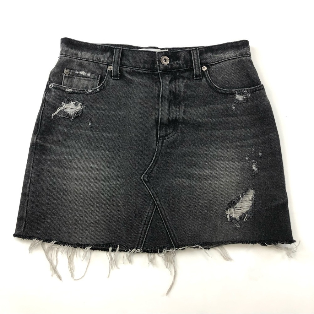 Pistola black denim distressed mini skirt Size 26”